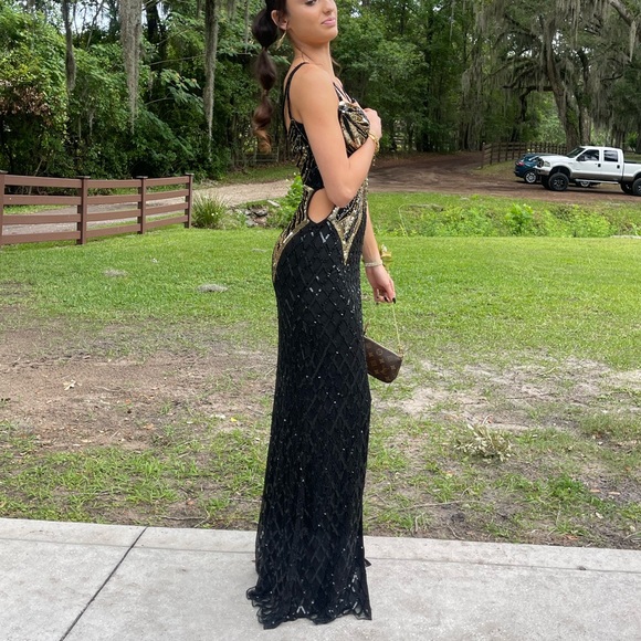 COPY - ELETA Black & Gold Butterfly, Fully Beaded & Sequined Prom Dress - Picture 2 of 7